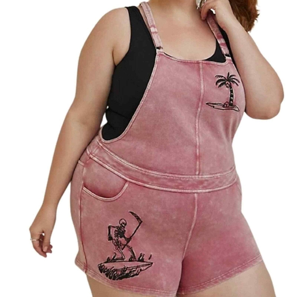 Lovesick Pink Denim Overalls with Fun Summer Graphics